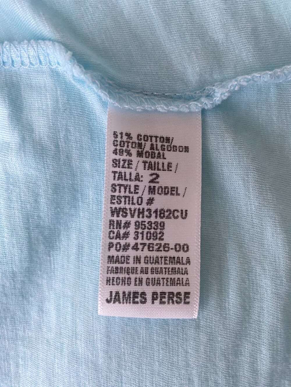 James Perse, Sz Med/2, Aqua Blue, Classic Soft Slub Cotton Modal Tee Shirt - Picture 7 of 9